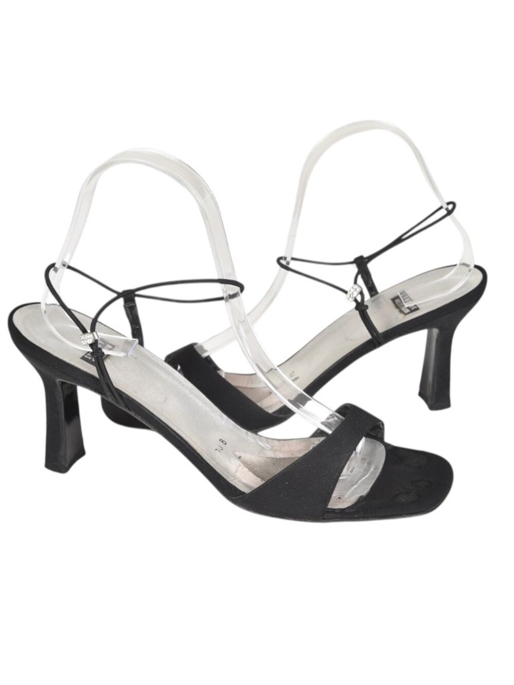 Stuart Weitzman Black Heels Open Toe Black Rhinestone Size 10